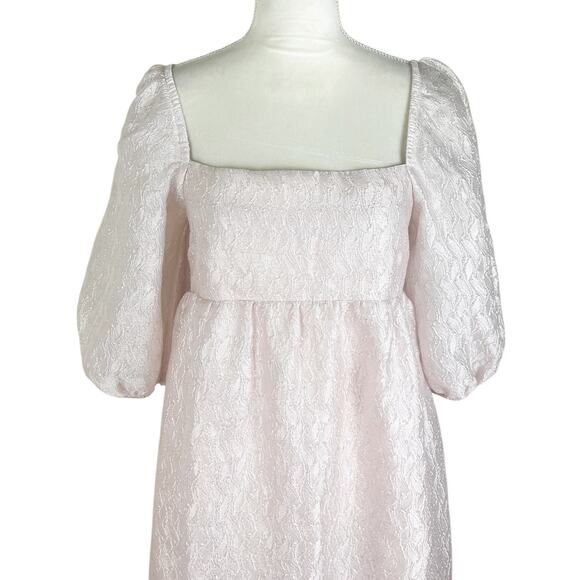 Anthropologie Textured Puff-Sleeve Midi Dress Light Pink Size Medium NEW - Picture 6 of 10